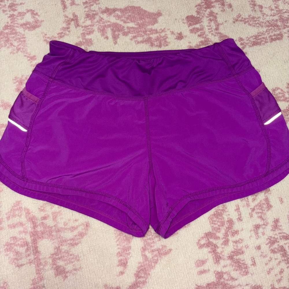 Athleta Ready Set Go Vibrant Purple Athletic Shorts with Reflective Trim